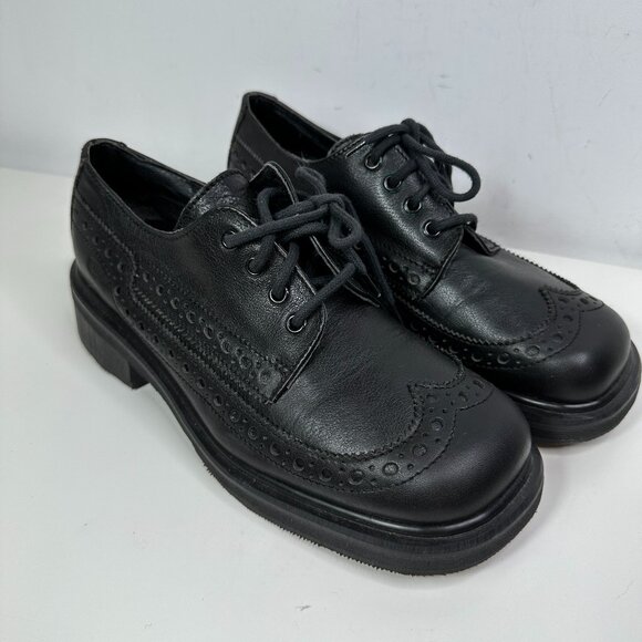 Dr. Martens Black Brogues Made In England Mens Sz 8 Wingtip Chunky Platform Shoe - Picture 1 of 13